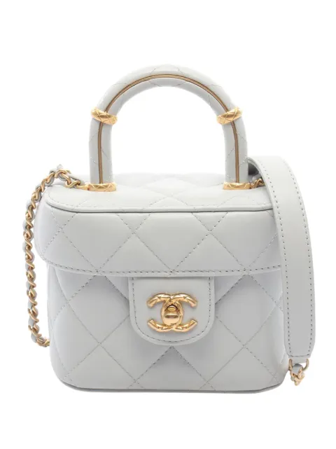 CHANEL Pre-Owned 2021-2026 Mini Quilted Lambskin Top Handle Vanity Case with Chain satchel Blue 5ILR13ROYRFZLIJO