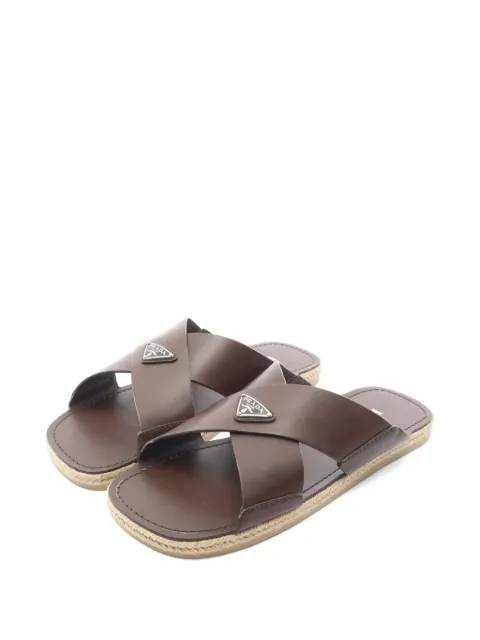 Prada Pre-Owned triangle logo criss-cross slide sandals Brown 1074301