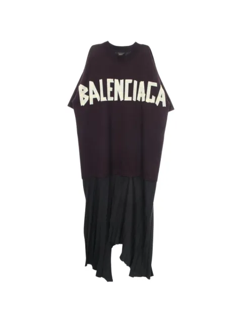 Balenciaga Pre-Owned 2010s logo-print pleated dress Purple 1074934
