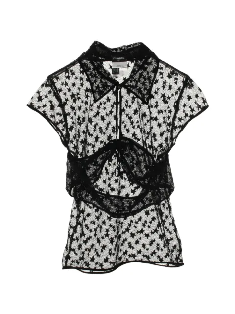 CHANEL Pre-Owned 1986-1988 short-sleeve lace blouse Black 1073823