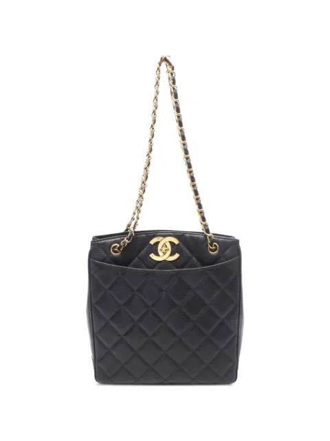 CHANEL Pre-Owned 1991-1994 quilted leather tote bag Black 10758452995556