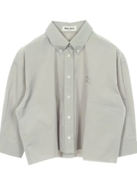 Miu Miu Pre-Owned 2010s logo-embroidered button-down cotton shirt Grey 1074857