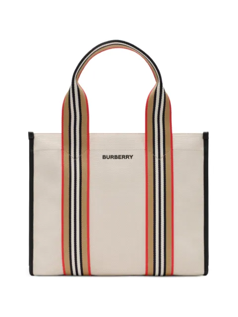 Burberry small Icon-sripe-trim canvas tote Neutrals 8121492