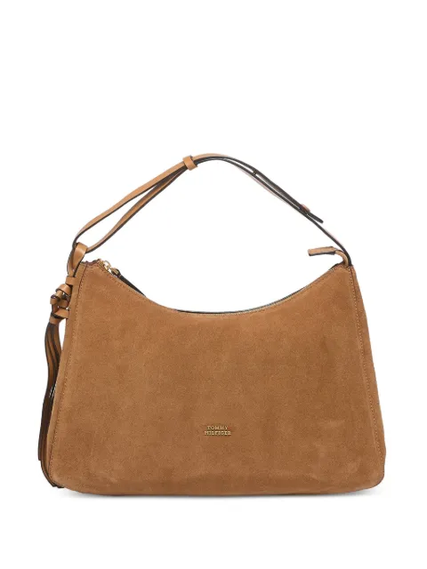 Tommy Hilfiger metal logo suede shoulder bag Brown AW0AW18824