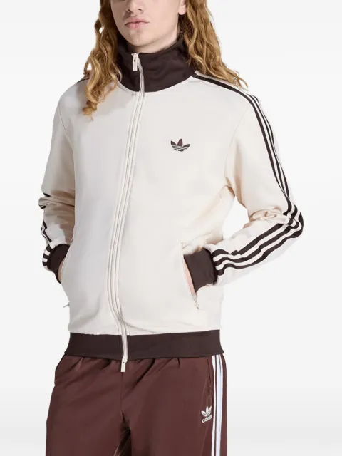 adidas logo-embroidered zipped track jacket Neutrals KQ9491