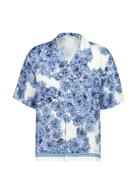 Givenchy Couture Seam pompom flower-print silk bowling shirt Blue BM61A01YMF
