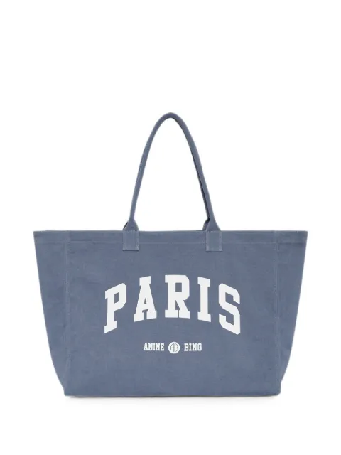 ANINE BING Leo canvas tote Paris University - blue washed Blue A1312932