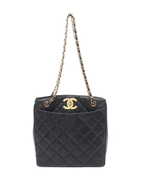 CHANEL Pre-Owned 1991-1994 XL CC Quilted Caviar tote bag Black E9IFKQVHKEYA0C2M