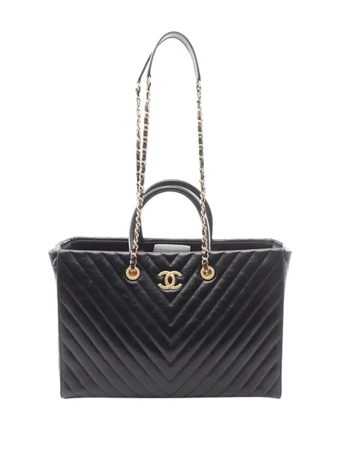 CHANEL Pre-Owned 2017-2018 Chevron Chain Timeless tote bag Black B01UR6HP909JE6LX