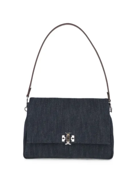 Tory Burch Charlie logo-plaque denim shoulder bag Blue 182839