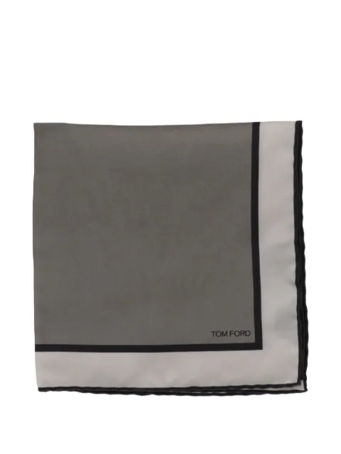 TOM FORD logo-print contrast-border pocket square Grey TF3125TF90