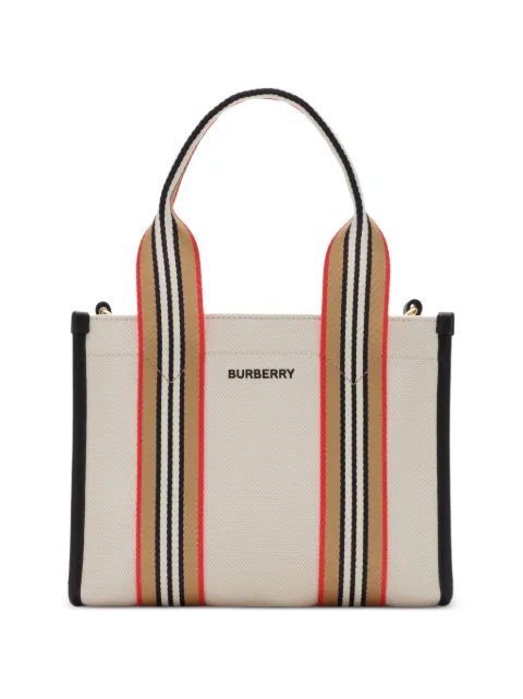 Burberry mini Icon-stripe-trim canvas tote Neutrals 8121493