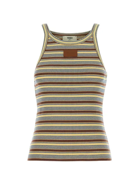 FENDI striped logo-patch tank top Yellow FS7966AW88