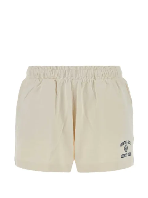 Sporty & Rich Varsity Crest-print cotton shorts Neutrals SH03776218WH37