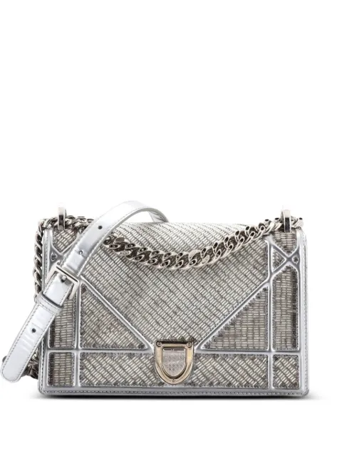 Christian Dior Pre-Owned Diorama Flap Bag Beaded Leather Small shoulder bag Silver DPR9XW4XUXMOI6EF