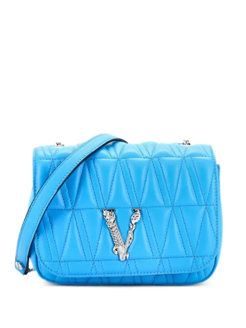 Versace Pre-Owned Virtus Chain Flap Shoulder Bag Quilted Leather Mini crossbody bag Blue 8G0PD29TOBTMDEA9