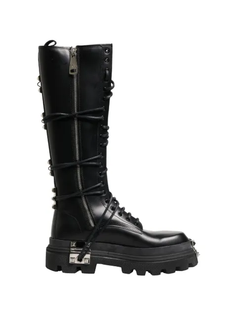 Dolce & Gabbana logo-plaque studded combat boots Black A70112AB640
