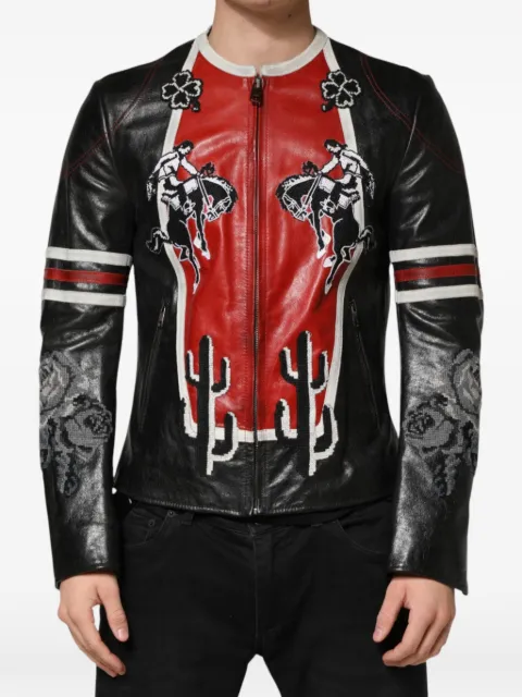 Dolce & Gabbana embroidered panelled leather jacket Black G9JK4LHSML3