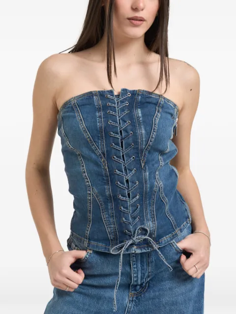 LIU JO lace-up strapless bustier top Blue UA6506D039979157