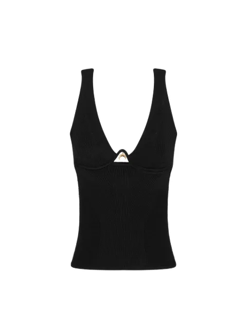 Marine Serre ribbed knit Moon-pendant tank top Black WTO492ACKNI0546BK99