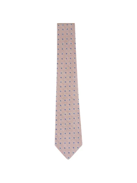 Kiton geometric-pattern floral-motif silk tie Neutrals 7L294