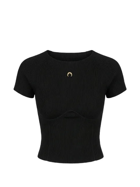 Marine Serre ribbed-knit Crescent Moon top Black WTO491ACKNI0546BK99