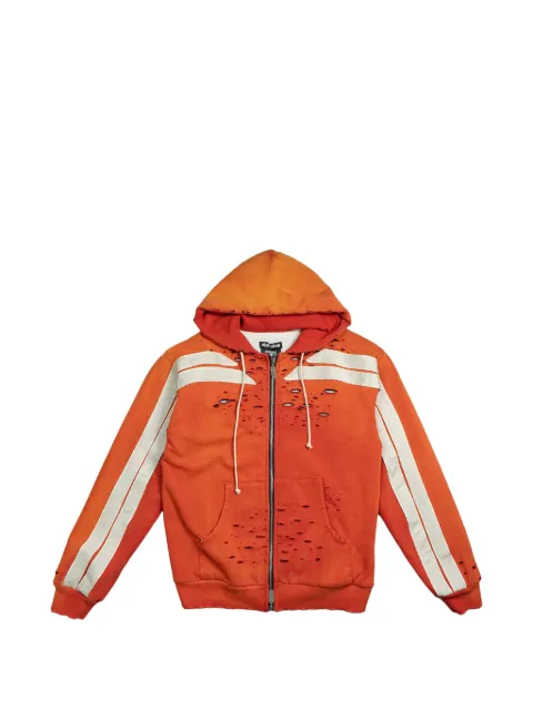 RRR123 Apocrypha Pious distressed side-stripefull-zip hoodie Orange APOCZH44