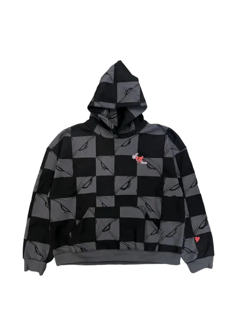 ANTI PROMO 99 Eyes checkered-pattern graphic-print hoodie Black MB02