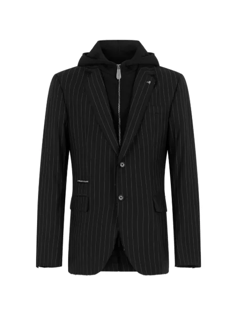 Philipp Plein pinstripe-pattern hooded blazer Black FAFCMRF2175PTE022N