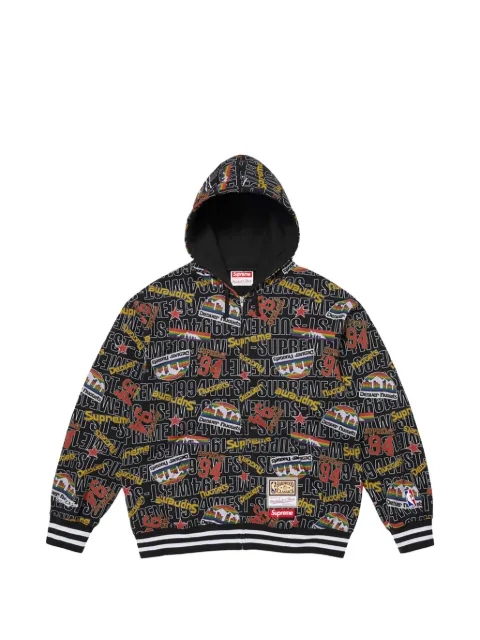 Supreme x Mitchell & Ness NBA logo-print zip-up hoodie Black SU27715