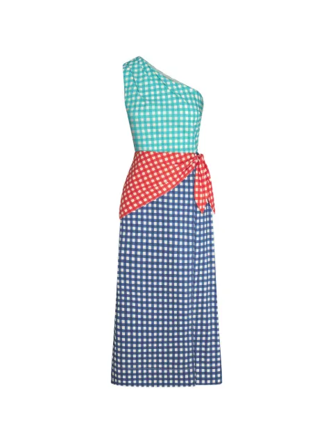 Simon Miller Belem gingham-check one-shoulder midi dress Blue W45253170