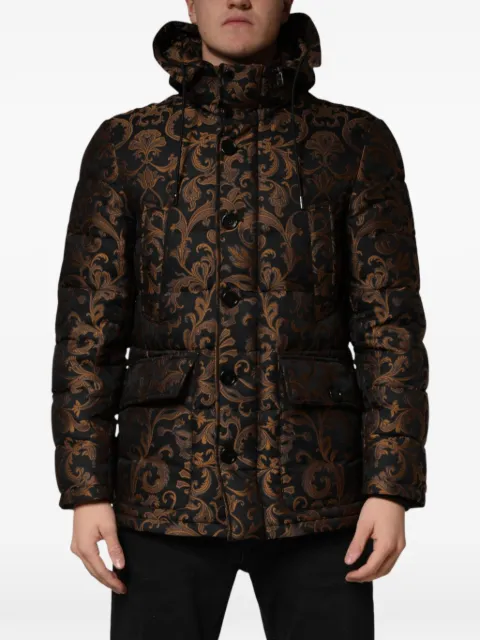 Dolce & Gabbana floral-jacquard quilted hooded jacket Black 9154322825431