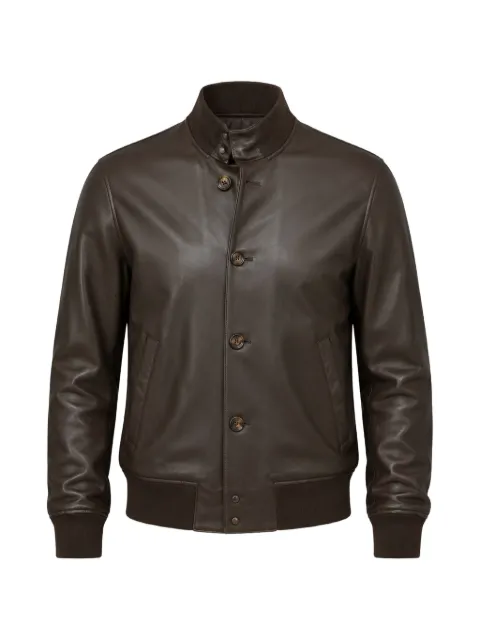 Kired ribbed-trim leather jacket Brown WIGORPMARRONE