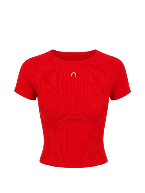 Marine Serre Moon-plaque ribbed-knit top Red WTO491ACKNI0546RD10