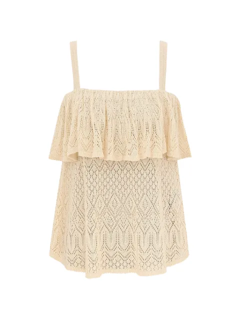 ZIMMERMANN Mahon ruffled pointelle-knit top Neutrals 7381TSS263