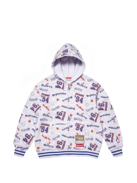 Supreme x Mitchell & Ness NBA logo-print zip-up hoodie Grey SU27718