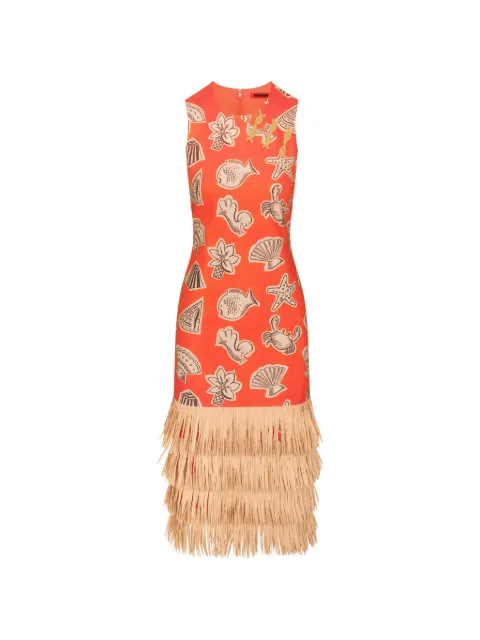 Simon Miller Jooni fringed sea-print midi dress Orange W47023175