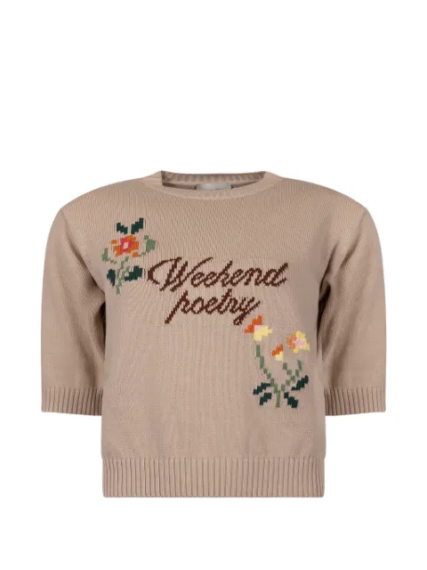 Weekend Max Mara floral-intarsia short-sleeve sweater Neutrals 2625366191600020