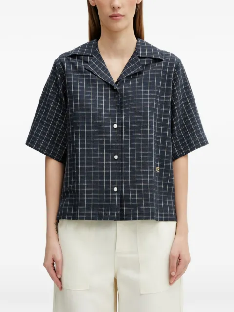 Wales Bonner London Bowling check-print short-sleeve shirt Blue WS26SH11LI01501