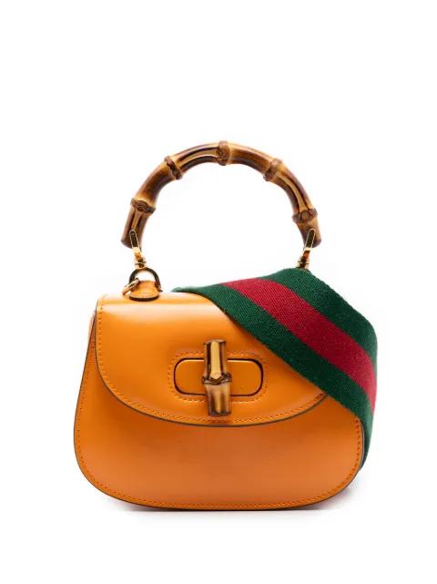 Gucci Pre-Owned 2016-2026 Mini Calfskin Web 1947 Bamboo Top Handle Bag satchel Orange TBRHUEVIE1ZBOW8H