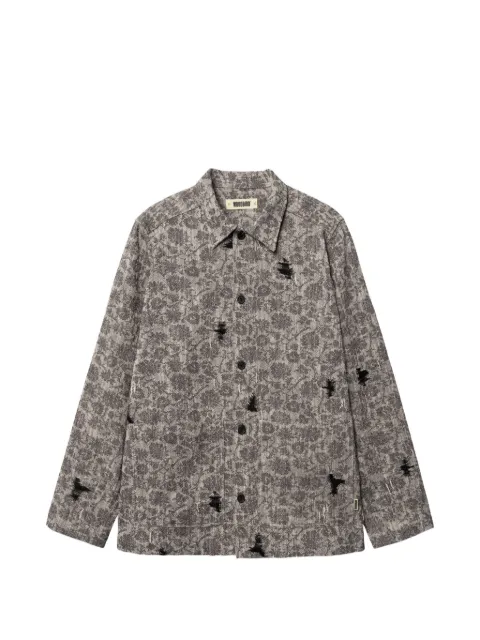 Woodbird Blade Rip distressed floral-print shirt jacket Grey 2616901