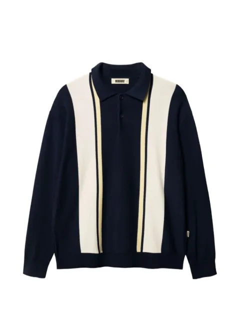 Woodbird Dom Gran striped long-sleeve polo shirt Blue 2616803