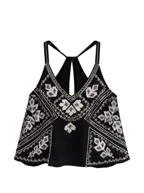 PAHIESA FORMENTERA bead-embellished embroidered top Black TP2603