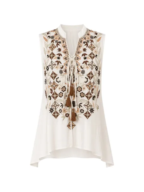 PAHIESA FORMENTERA embroidered tassel-detail top White TP2606