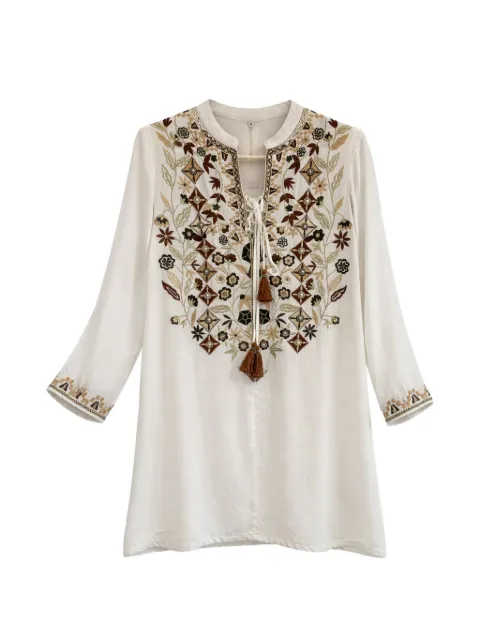 PAHIESA FORMENTERA embroidered lace-up tunic White CA2623