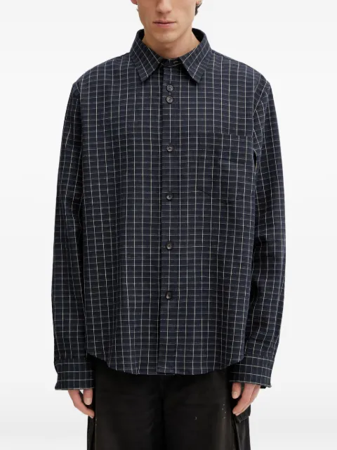 Wales Bonner London check-pattern long-sleeve shirt Blue MS26SH02LI01501