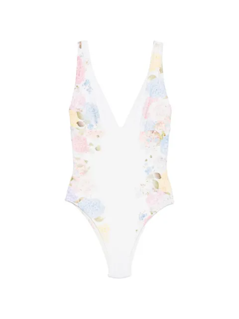 MC2 Saint Barth floral-print V-neck swimsuit White MAVI001