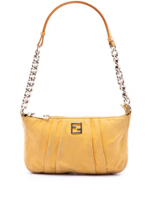 Fendi Pre-Owned 2000-2010 Pleated Nubuck FF Chain Pochette shoulder bag Yellow N10RB14BWZPCABFA