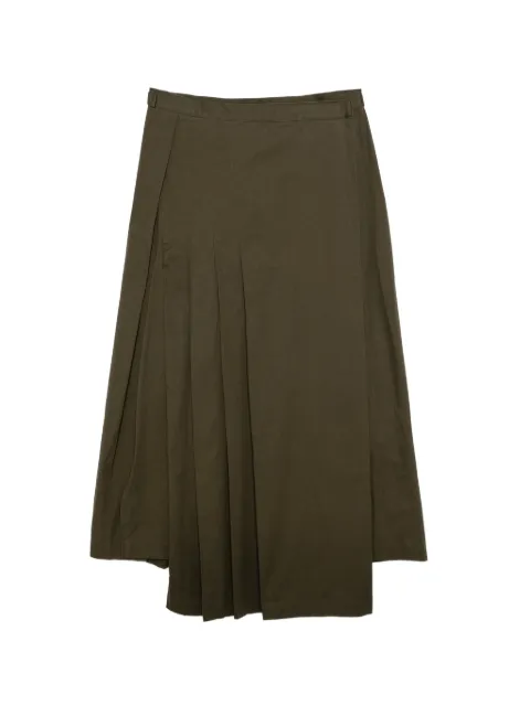 Yohji Yamamoto cotton twill pleated wrap skirt Green FSS65002