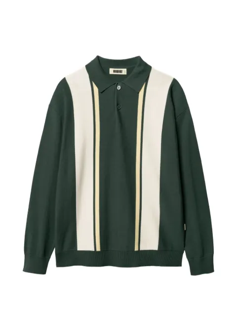 Woodbird Dom Gran striped long-sleeve polo shirt Green 2616803